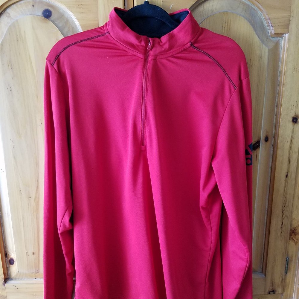 Adidas Golf Climawarm Pullover Mens L Red/Black 1/4 Zip Stretch Performance EUC